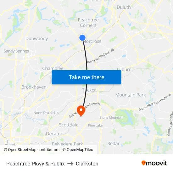 Peachtree Pkwy & Publix to Clarkston map