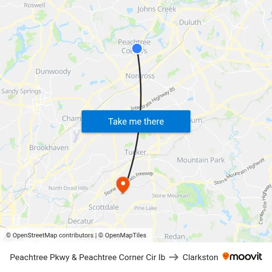 Peachtree Pkwy & Peachtree Corner Cir Ib to Clarkston map