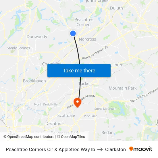 Peachtree Corners Cir & Appletree Way Ib to Clarkston map