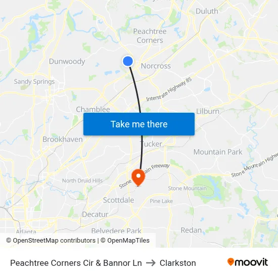 Peachtree Corners Cir & Bannor Ln to Clarkston map