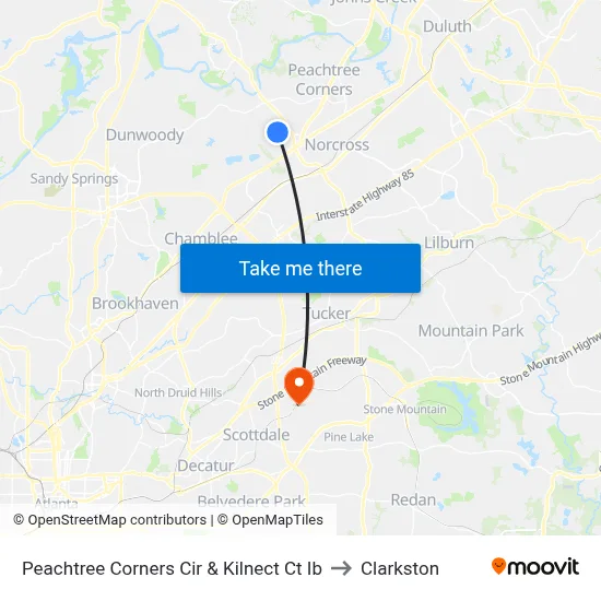 Peachtree Corners Cir & Kilnect Ct Ib to Clarkston map