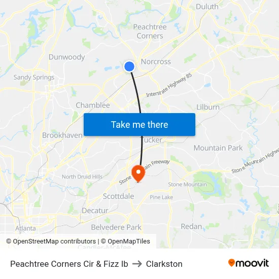 Peachtree Corners Cir & Fizz Ib to Clarkston map