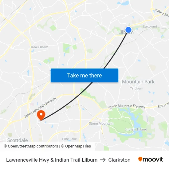 Lawrenceville Hwy & Indian Trail-Lilburn to Clarkston map