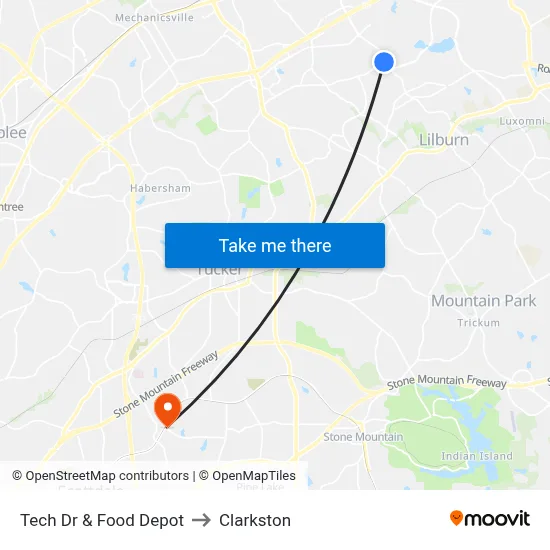 Tech Dr & Food Depot to Clarkston map