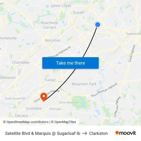 Satellite Blvd & Marquis @ Sugarloaf Ib to Clarkston map