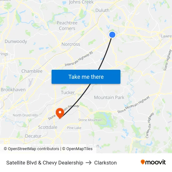 Satellite Blvd & Chevy Dealership to Clarkston map