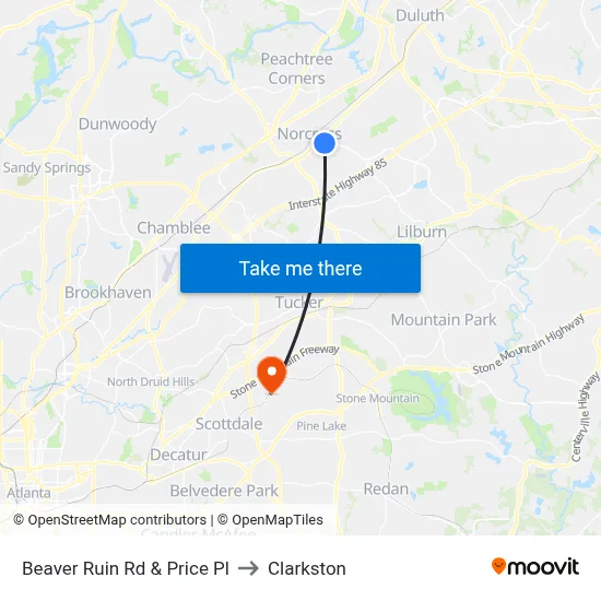 Beaver Ruin Rd & Price Pl to Clarkston map