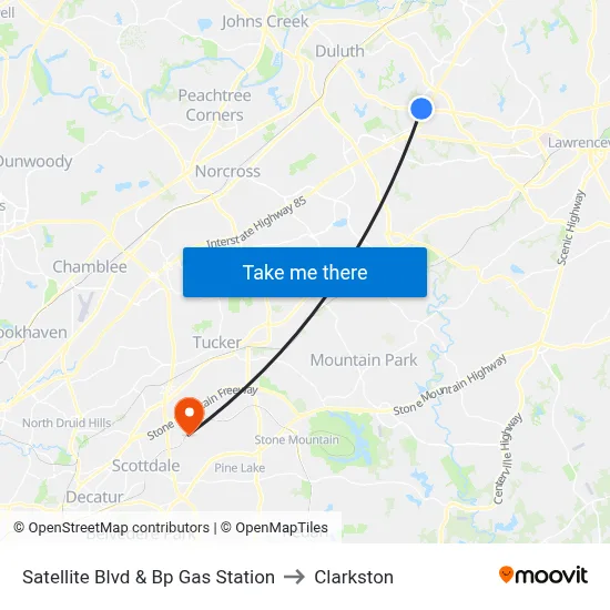 Satellite Blvd & Bp Gas Station to Clarkston map