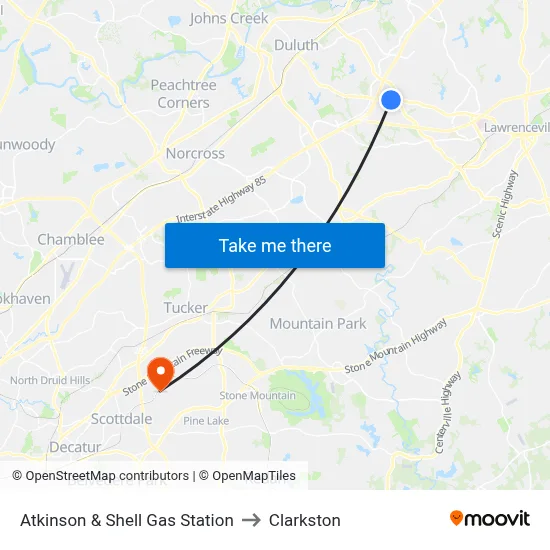 Atkinson & Shell Gas Station to Clarkston map