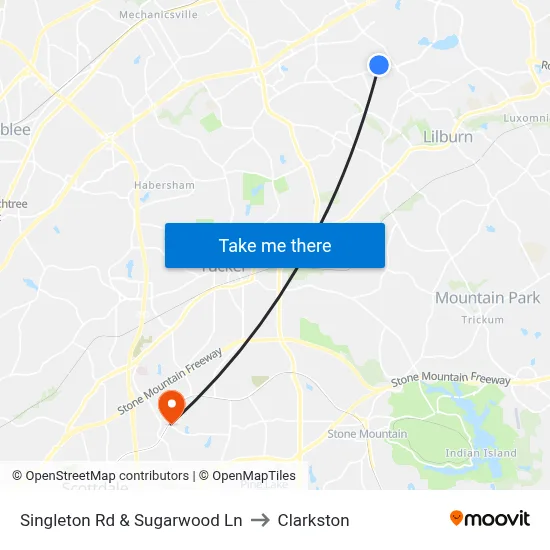 Singleton Rd & Sugarwood Ln to Clarkston map