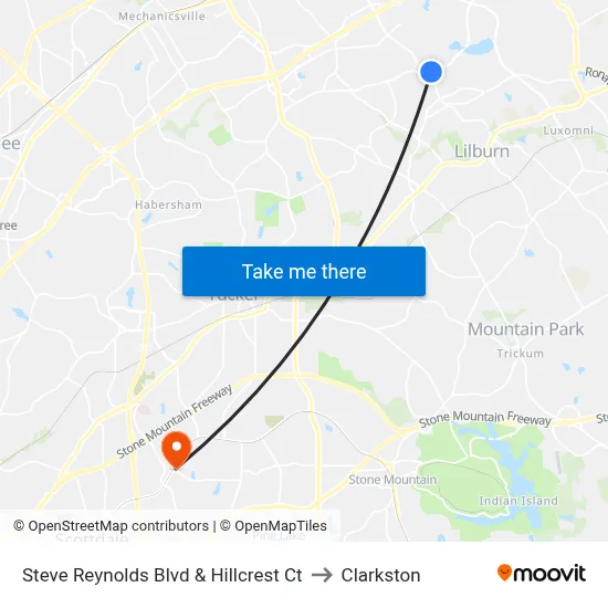 Steve Reynolds Blvd & Hillcrest Ct to Clarkston map