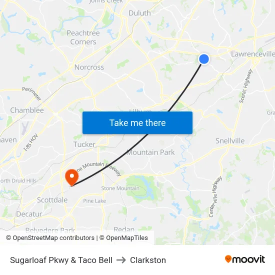 Sugarloaf Pkwy & Taco Bell to Clarkston map