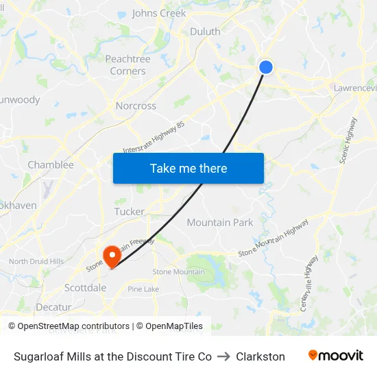 Sugarloaf Mills at the Discount Tire Co to Clarkston map