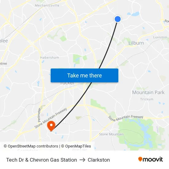 Tech Dr & Chevron Gas Station to Clarkston map