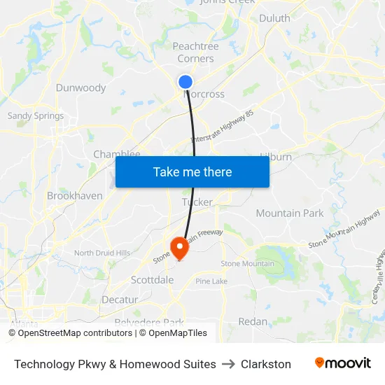 Technology Pkwy  & Homewood Suites to Clarkston map
