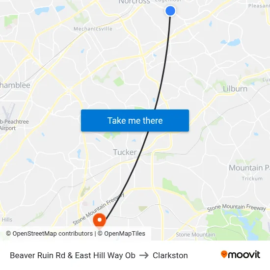 Beaver Ruin Rd & East Hill Way Ob to Clarkston map