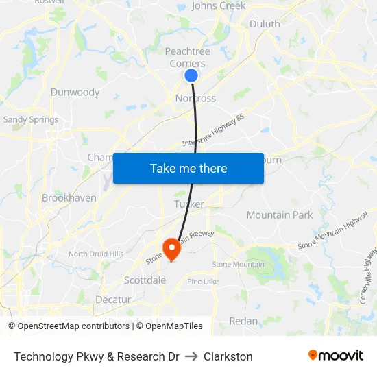 Technology Pkwy & Research Dr to Clarkston map