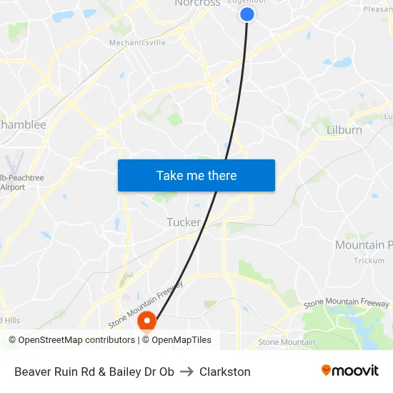 Beaver Ruin Rd & Bailey Dr Ob to Clarkston map