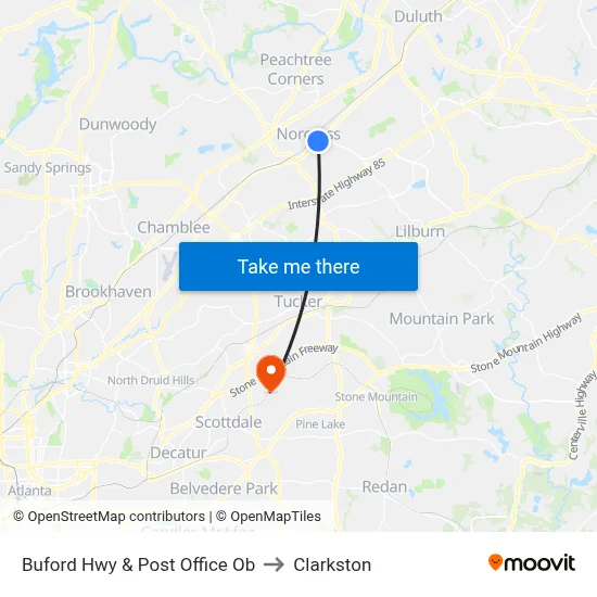 Buford Hwy & Post Office Ob to Clarkston map
