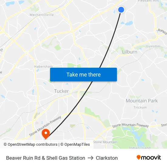 Beaver Ruin Rd & Shell Gas Station to Clarkston map
