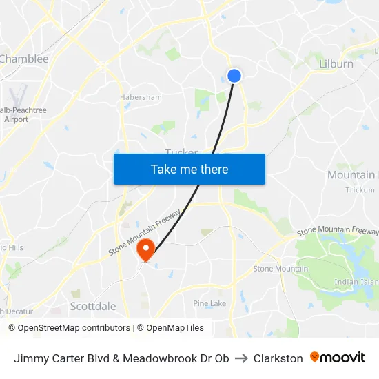 Jimmy Carter Blvd & Meadowbrook Dr Ob to Clarkston map