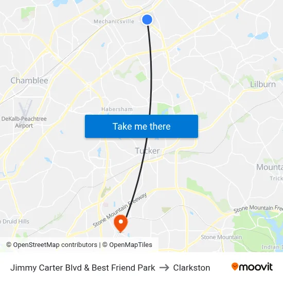 Jimmy Carter Blvd & Best Friend Park to Clarkston map