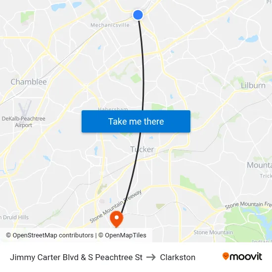 Jimmy Carter Blvd & S Peachtree St to Clarkston map