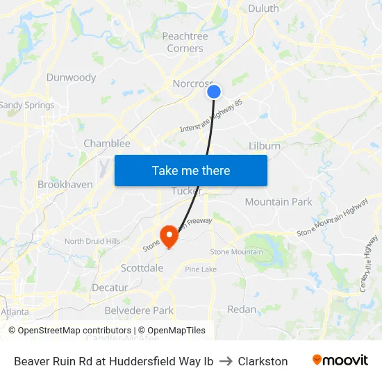 Beaver Ruin Rd at Huddersfield Way Ib to Clarkston map