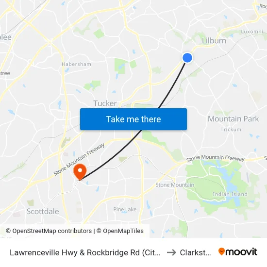 Lawrenceville Hwy & Rockbridge Rd (Citgo to Clarkston map