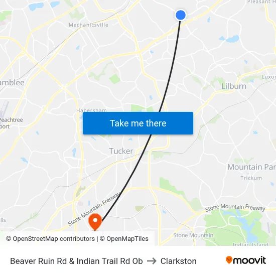 Beaver Ruin Rd & Indian Trail Rd Ob to Clarkston map