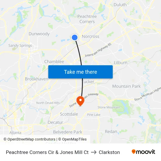 Peachtree Corners Cir & Jones Mill Ct to Clarkston map