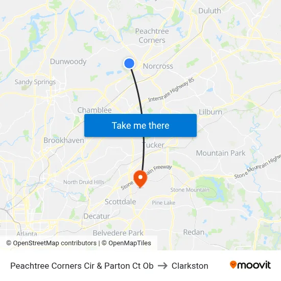 Peachtree Corners Cir & Parton Ct Ob to Clarkston map