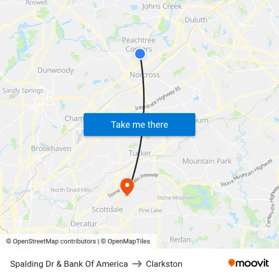Spalding Dr & Bank Of America to Clarkston map