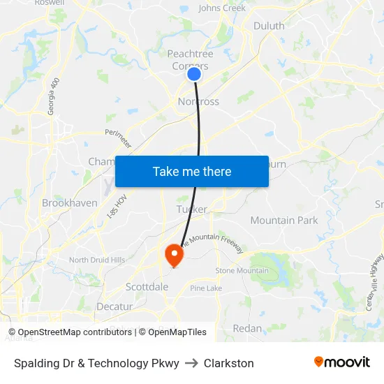 Spalding Dr & Technology Pkwy to Clarkston map