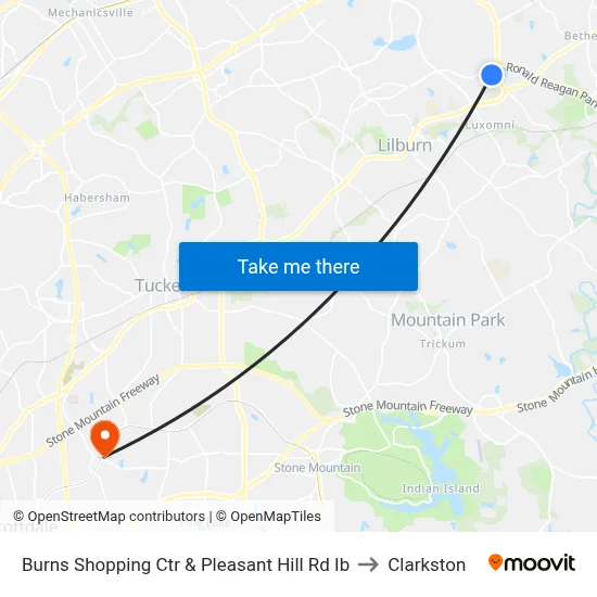 Burns Shopping Ctr & Pleasant Hill Rd Ib to Clarkston map