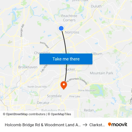 Holcomb Bridge Rd & Woodmont Land Apts to Clarkston map