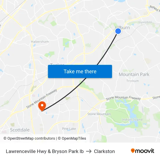 Lawrenceville Hwy & Bryson Park Ib to Clarkston map