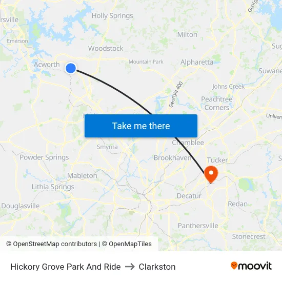Hickory Grove Park And Ride to Clarkston map