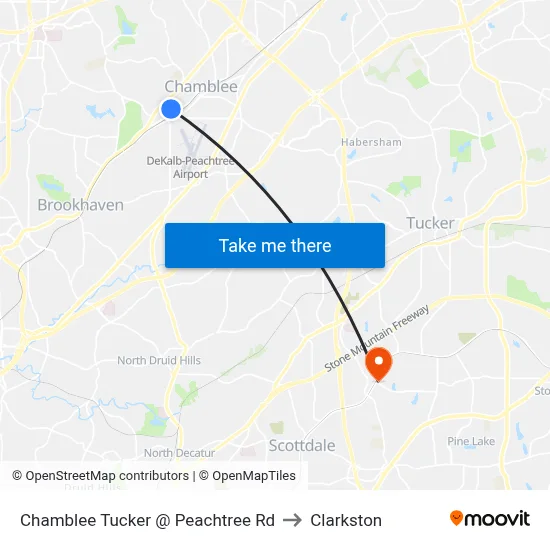 Chamblee Tucker @ Peachtree Rd to Clarkston map