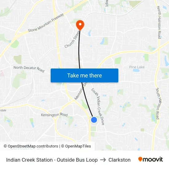 Indian Creek Station - Outside Bus Loop to Clarkston map