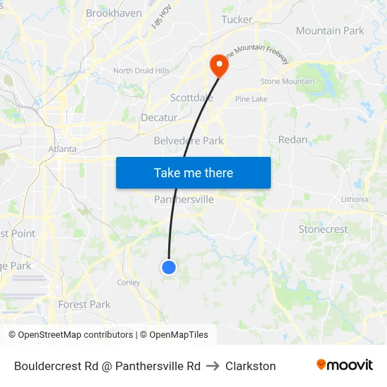 Bouldercrest Rd @ Panthersville Rd to Clarkston map