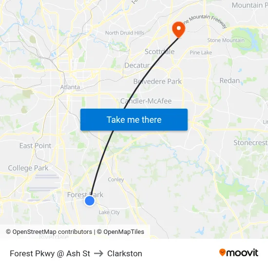 Forest Pkwy @ Ash St to Clarkston map