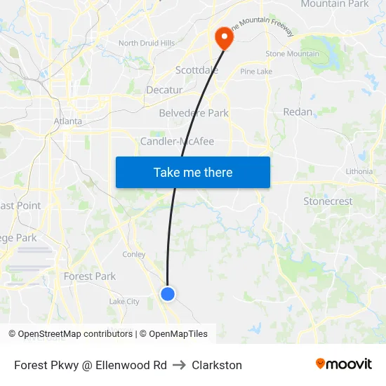 Forest Pkwy @ Ellenwood Rd to Clarkston map
