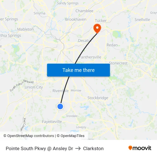 Pointe South Pkwy @ Ansley Dr to Clarkston map