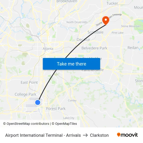 Airport International Terminal - Arrivals to Clarkston map