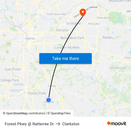 Forest Pkwy @ Ratterree Dr to Clarkston map