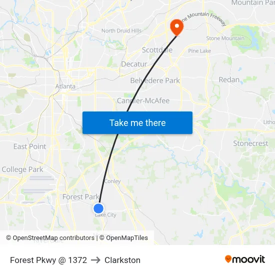 Forest Pkwy @ 1372 to Clarkston map