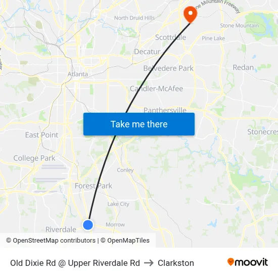 Old Dixie Rd @ Upper Riverdale Rd to Clarkston map