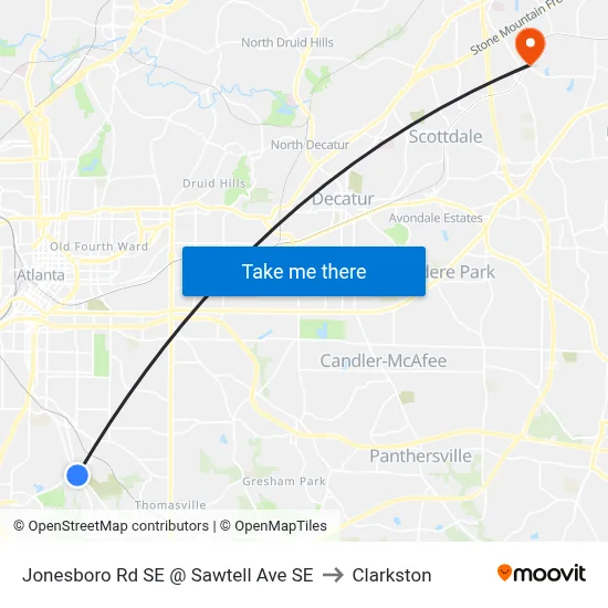 Jonesboro Rd SE @ Sawtell Ave SE to Clarkston map