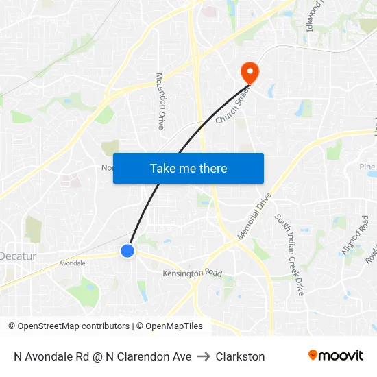 N Avondale Rd @ N Clarendon Ave to Clarkston map